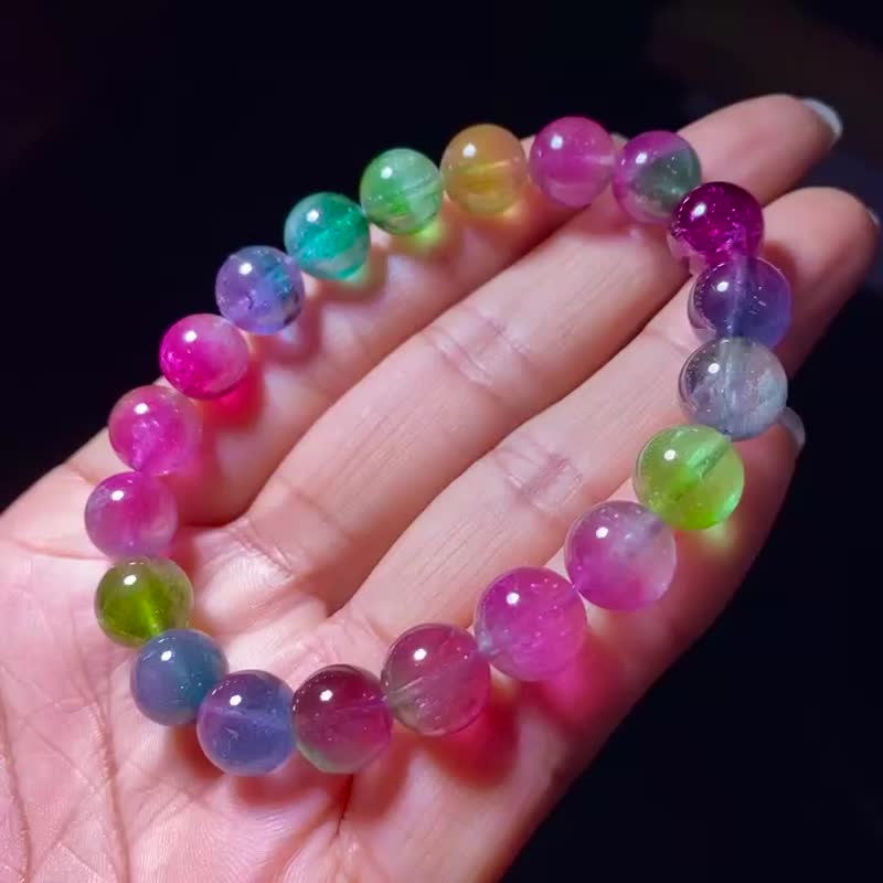 精品荧光彩虹色西瓜碧玺手链 规格9.5mm 重28.8克 老矿料 颜色纯 - 手链/手环 - 宝石 