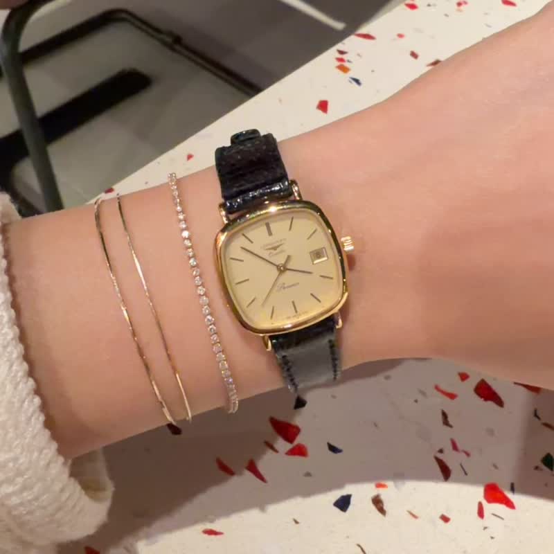 【日本中古】80-90年代 古董Longines 浪琴小方表 原装盒附 - 女表 - 其他金属 金色