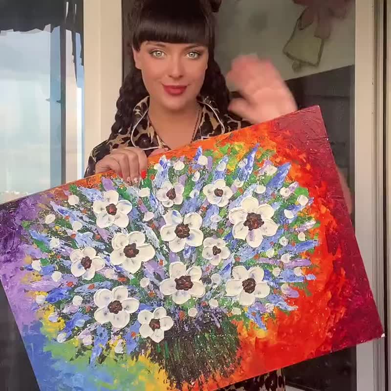 雏菊画花束花原创艺术花画野花艺术雏菊花丙烯酸Impasto绘画 - 海报/装饰画/版画 - 其他材质 多色