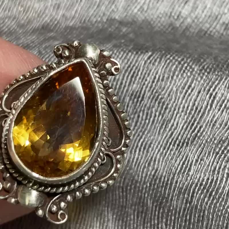 天然 黄水晶 戒指 尼泊尔 手工制 925纯银 - 戒指 - 水晶 黄色