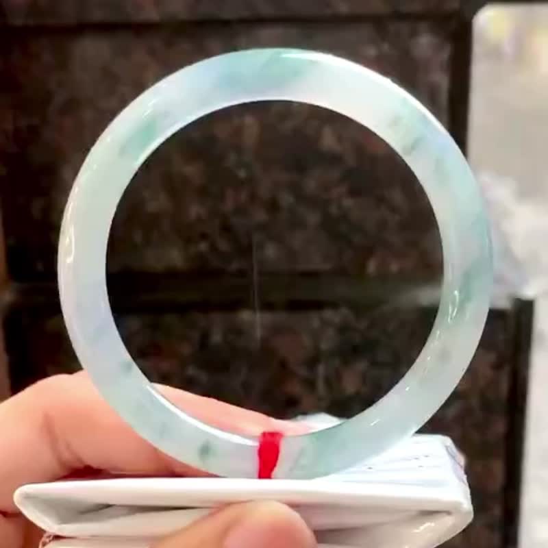 冰种翡翠天然翡翠玉镯A玉手镯 玉鈪 • 冰种蓝花翡翠圆镯 - 手链/手环 - 玉石 蓝色