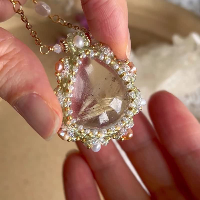 金发晶 淡水珍珠 清新优雅 串珠吊坠 配珍珠链 - 项链 - 水晶 绿色