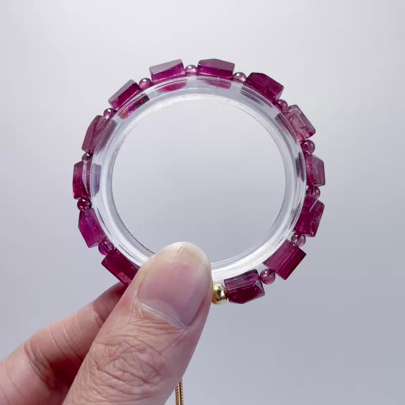 天然矿石 卢比莱宝石红碧玺 925纯银 手链 - 手链/手环 - 宝石 红色