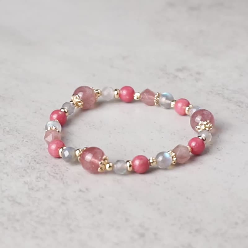 瑰丽风光 // 蔷薇辉石 草莓晶 拉长石 手链 // 好人缘 贵人运 - 手链/手环 - 水晶 粉红色