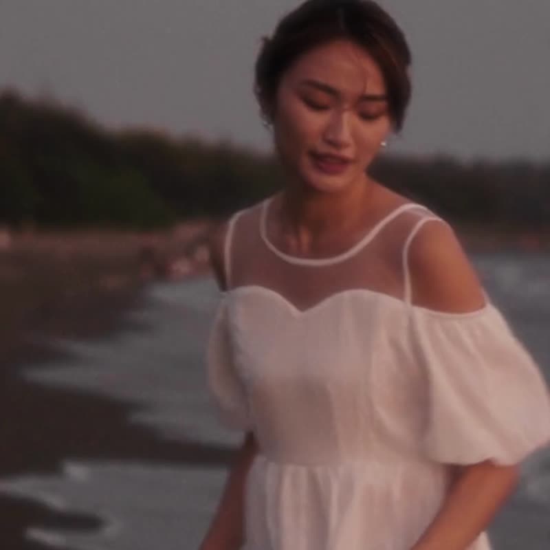 泡泡袖卡肩洋装       轻婚纱首选 - 洋装/连衣裙 - 其他材质 白色