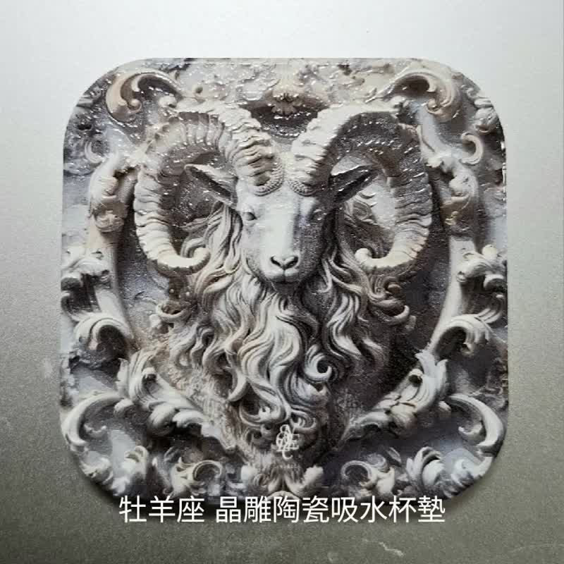 牧羊座-晶雕吸水陶瓷杯垫 - 杯垫 - 陶 白色