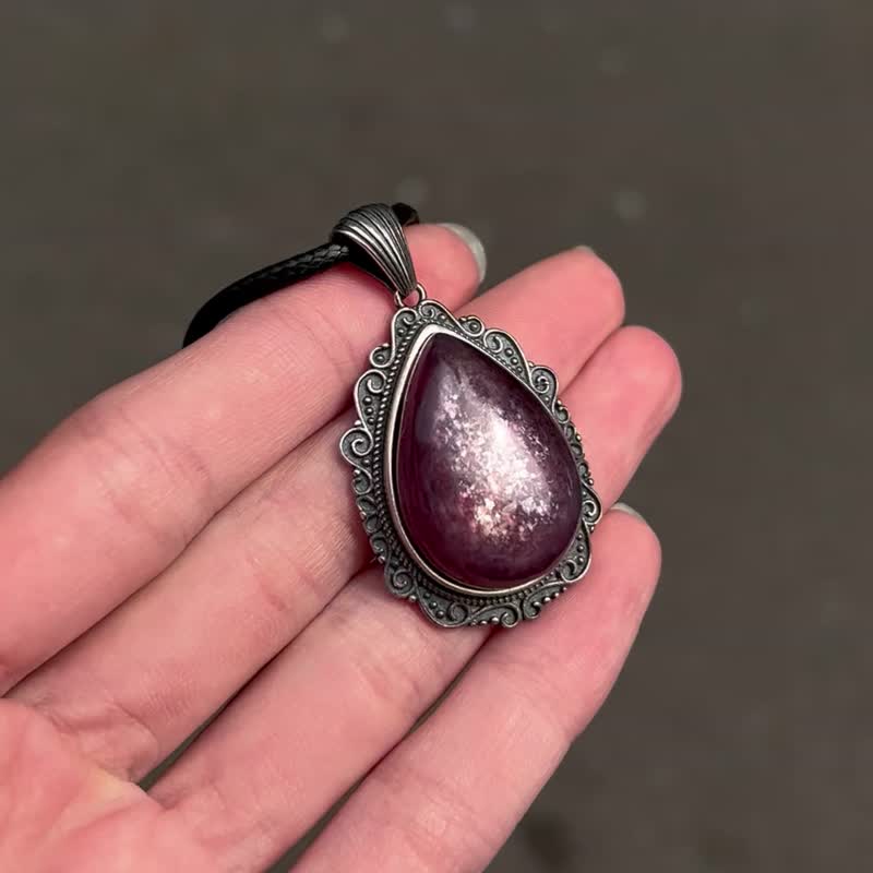 喜迎瑶 925银 紫云母 紫锂云母 项链 锂云母 项链 民族风 复古风 - 项链 - 纯银 银色