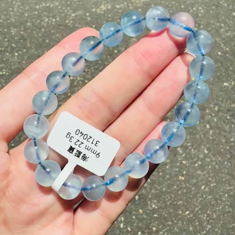 萤光仙女baby色海蓝宝水晶9mm22.3g释放压力舒缓情绪疗愈能量 - 手链/手环 - 水晶 蓝色
