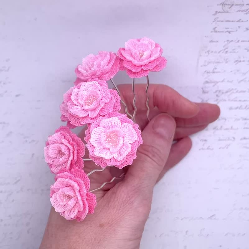 Peony Flower, Hair Clip, Crochet gifts, Bridal hair pieces, Peony accessories - 发饰 - 棉 粉红色