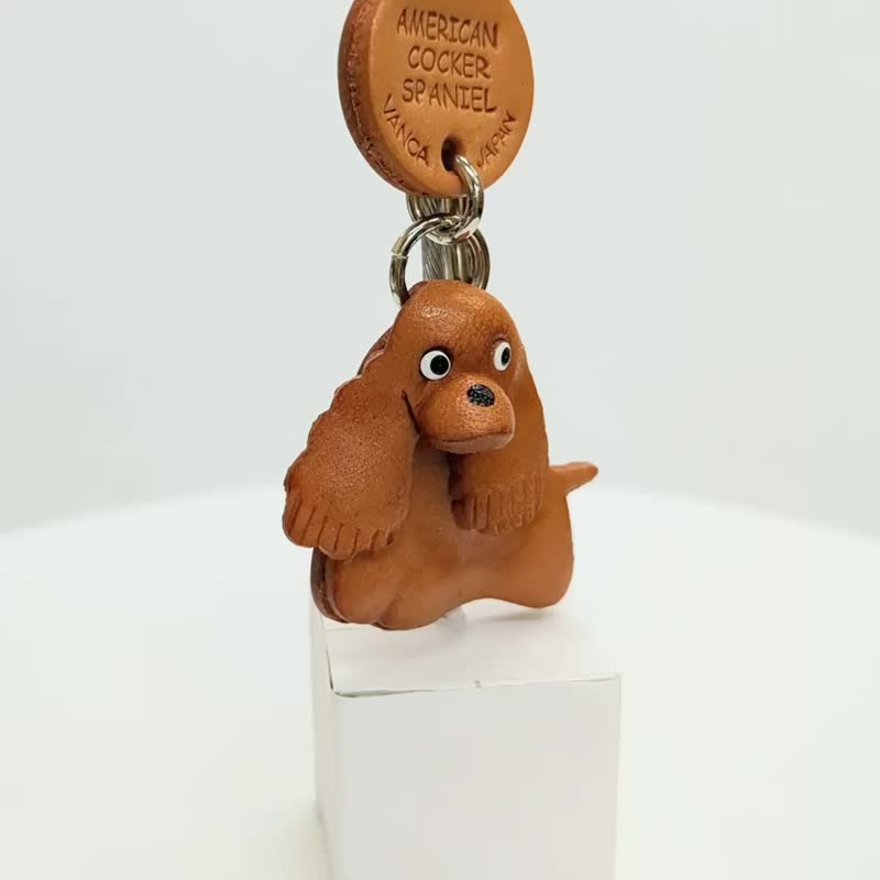 美国可卡犬 狗 真皮钥匙圈 牵绳吊饰 手作 日本制造 VANCA - 钥匙链/钥匙包 - 真皮 咖啡色