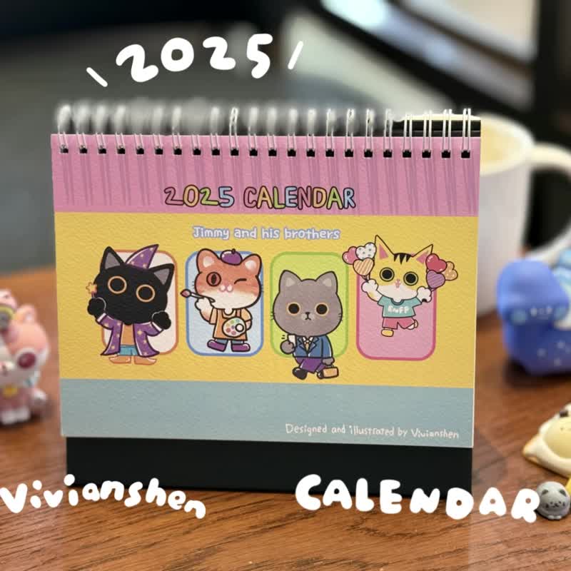 Vivianshen 2025猫咪插画桌历/新年礼物/原创插画 - 年历/台历 - 纸 