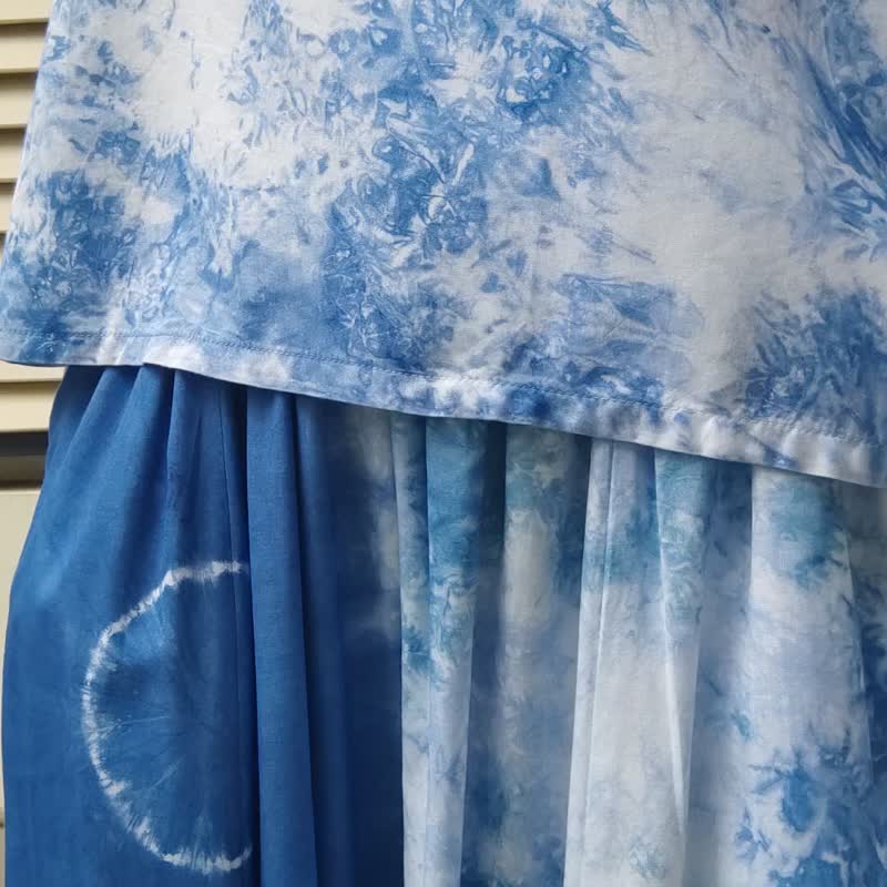 F Brisa Pants - 酷感靛蓝扎染长宽裤 - 女装长裤 - 棉．麻 蓝色