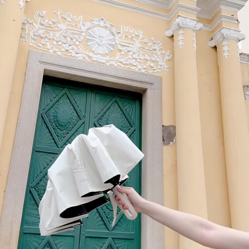 胖虎猫咪挂勾晴雨伞/勾勾伞/全自动折叠伞 - 雨伞/雨衣 - 防水材质 白色