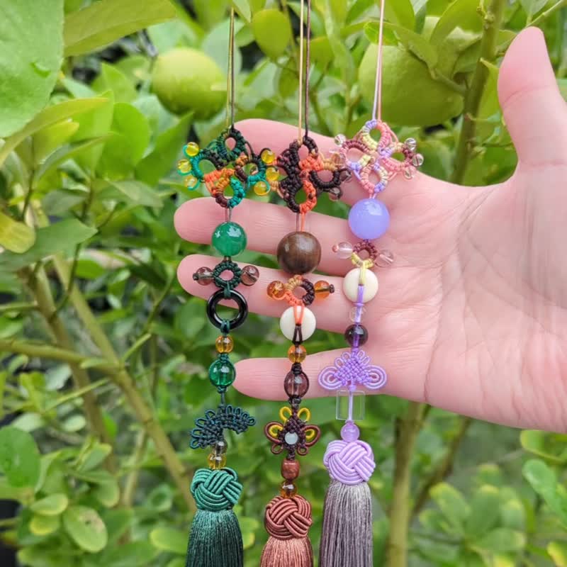 多彩中国结流苏穗子挂饰旗袍吊坠汉服配饰扇坠玛瑙绿檀四方平安 - 吊饰 - 半宝石 咖啡色