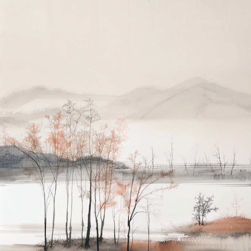 秋水逸韵2 现代水墨印象画 东方禅意挂画 书房会议室 无框画 挂画 - 海报/装饰画/版画 - 棉．麻 