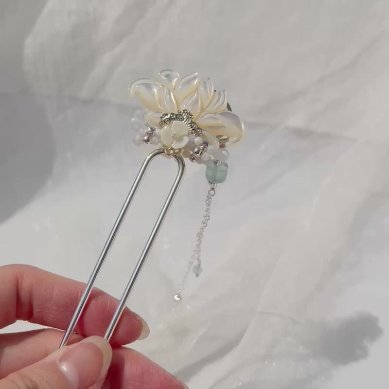 【蝶贝莲花_金属编织_发簪_莲行钗_古风饰品_发饰】 - 其他 - 贝壳 白色