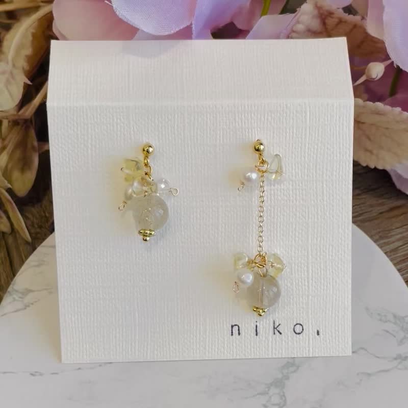 手作耳环 天然石 日本手作家 - 耳环/耳夹 - 玉石 金色