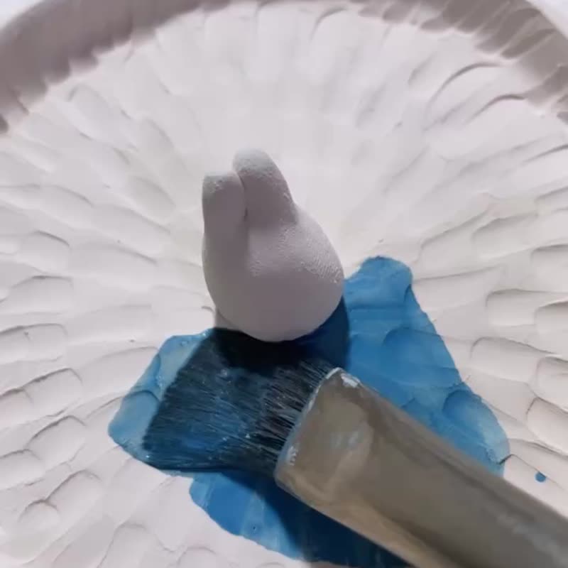 【圣诞礼盒】雪国的精灵兔盘(小)|戒指盘 卡片代写 手作陶艺 - 盘子/餐盘/盘架 - 瓷 蓝色
