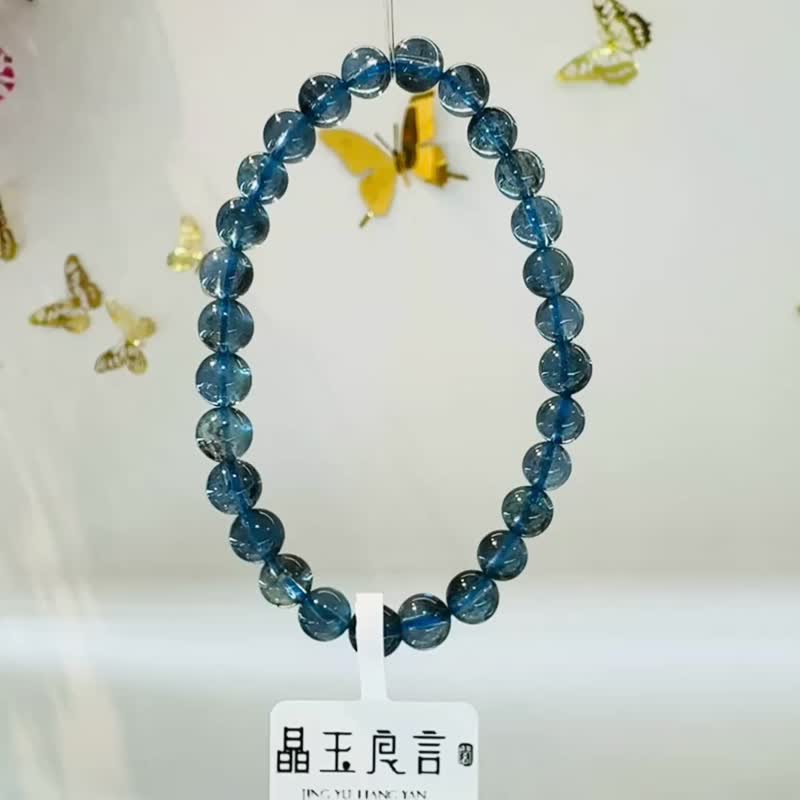 天然魔鬼海蓝宝6mm9.95g金属光泽冥想水晶首选释放压力店主自用 - 手链/手环 - 水晶 蓝色