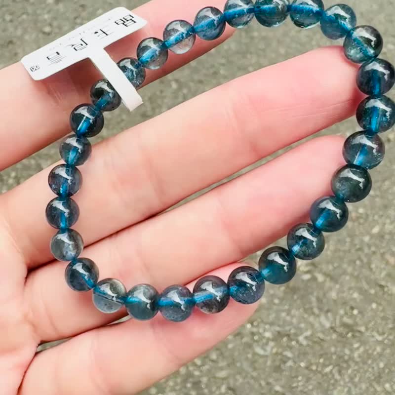 天然魔鬼海蓝宝6mm9.95g金属光泽冥想水晶首选释放压力店主自用 - 手链/手环 - 水晶 蓝色