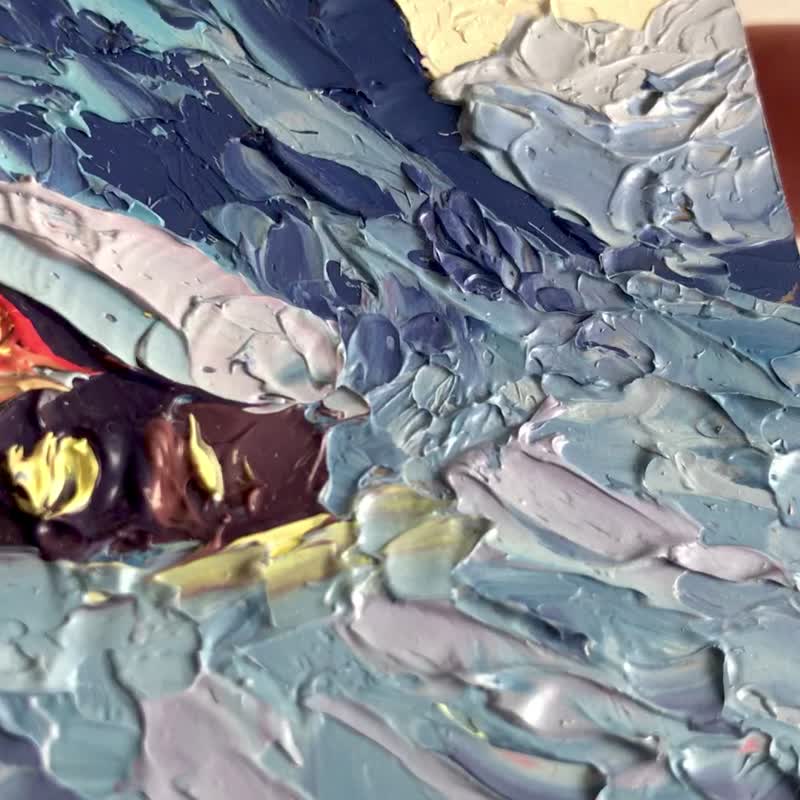 原创油画 山画 Small wall art ACEO 山日出 / 精致 / 原创手工油画 - 墙贴/壁贴 - 其他材质 蓝色