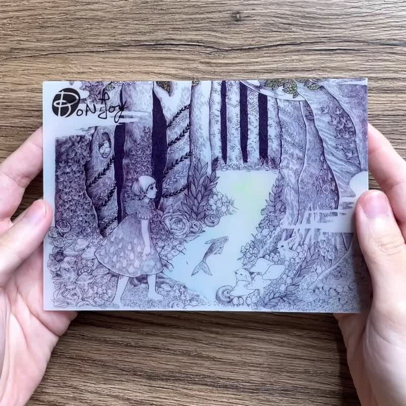 蓝色森林 插画 明信片5件套组 横式350磅透卡 人鱼少女 包邮商品 - 卡片/明信片 - 塑料 灰色