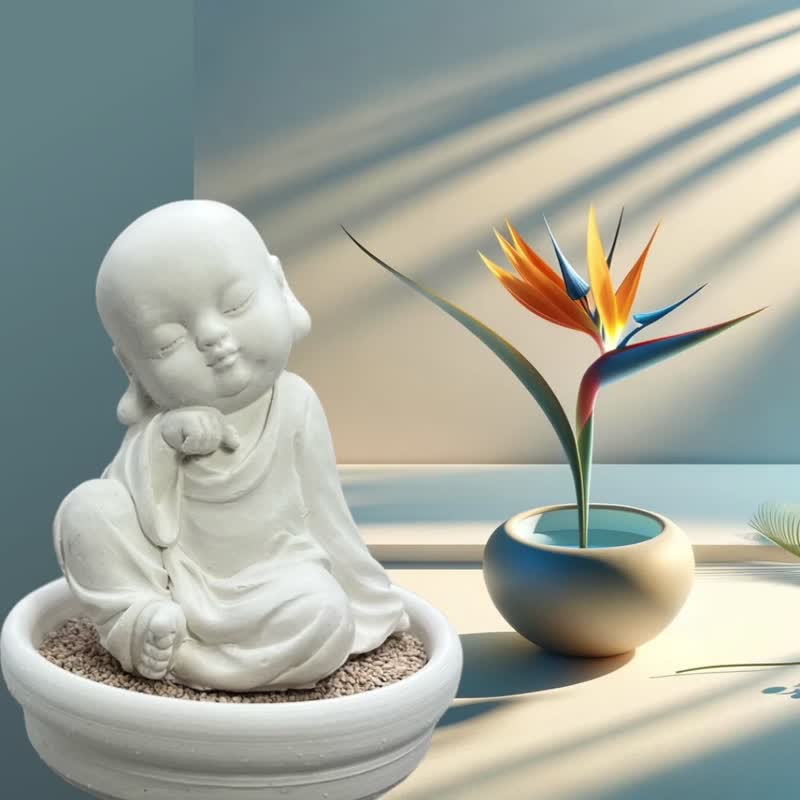 静谧之美学 净念吉祥小佛之(一念)小盘套组  精致台湾文创礼品 - 香薰/精油/线香 - 水泥 白色