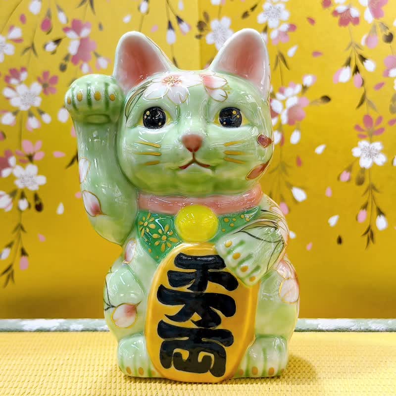 【织樱映翠】日本清水烧招财猫 | 织部樱 - 摆饰 - 瓷 绿色