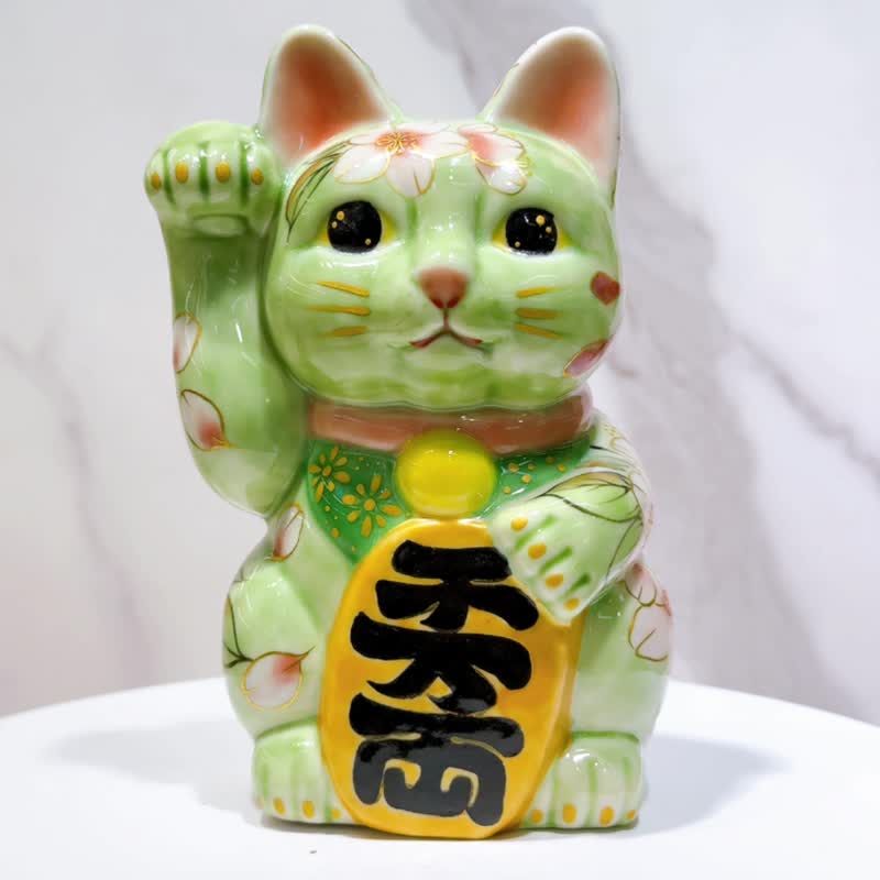 【织樱映翠】日本清水烧招财猫 | 织部樱 - 摆饰 - 瓷 绿色