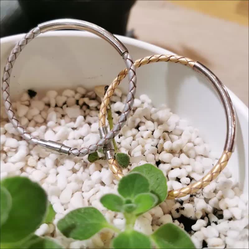 定制化礼物 纯银3mm编织皮绳手工手链 极简皮绳手环 选手围 - 手链/手环 - 纯银 多色