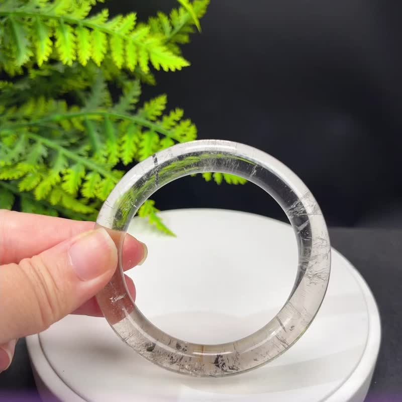 精品 茶晶黑发晶共生手镯 55+MM 冰透星光闪片圆条 友谊信任美好 - 手链/手环 - 水晶 