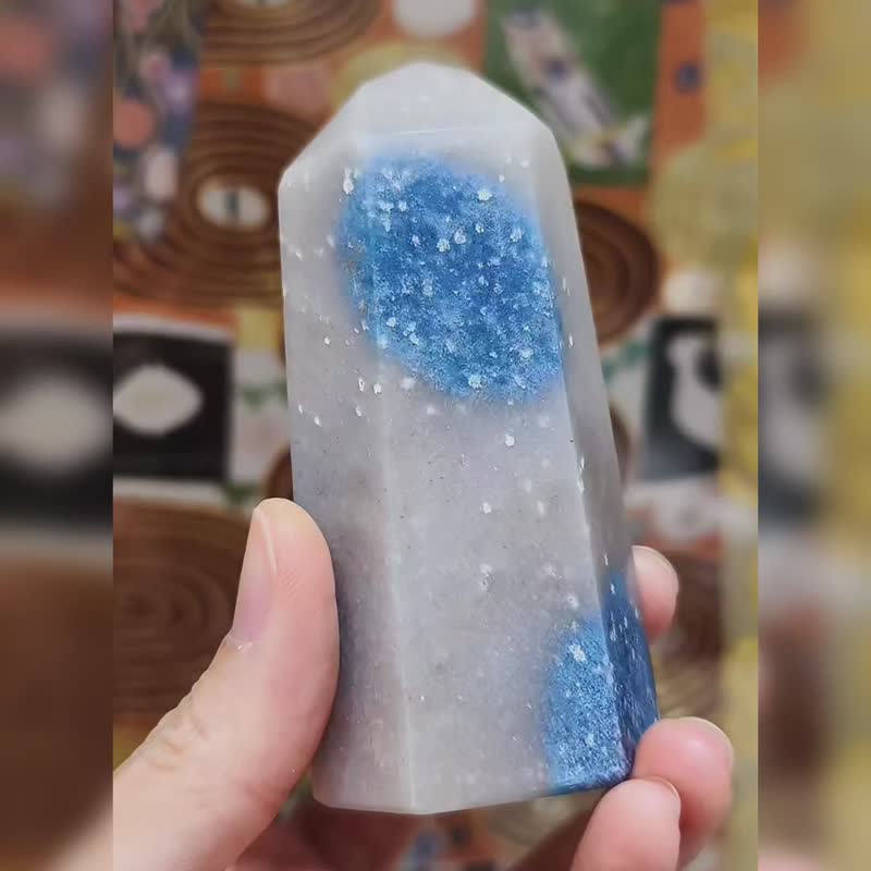 顶级 稀有 羟磷铝石 招财 智慧 疗愈 眉心轮 收藏 晶柱 单品 礼物 - 摆饰 - 宝石 蓝色
