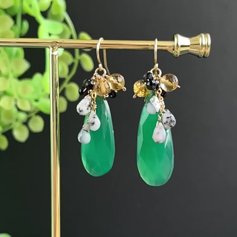 【14kgf】献给喜爱绿色之人 – 专为妳打造的天然石大尺寸耳环 - 耳环/耳夹 - 半宝石 绿色