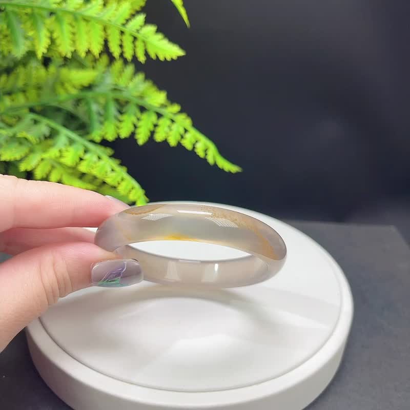 精品 冰紫灰玛瑙手镯 56MM 冰透起光 飘朱砂点玉髓手环 友谊品味 - 手链/手环 - 半宝石 
