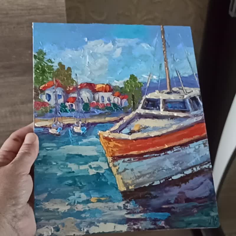 帆布板上的帆船油画 25x20cm 海景原创艺术海滨 - 海报/装饰画/版画 - 其他材质 多色