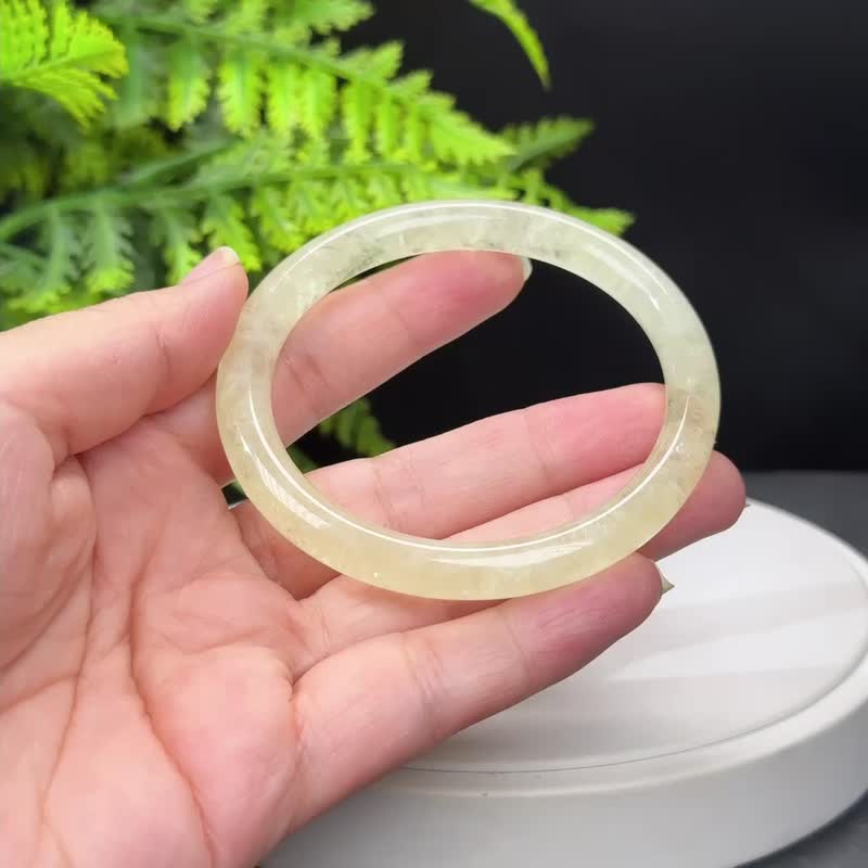 独特 柠檬黄水晶手镯 59MM 冰透彩虹闪片碎碎冰黄色水晶 友谊和谐 - 手链/手环 - 水晶 黄色