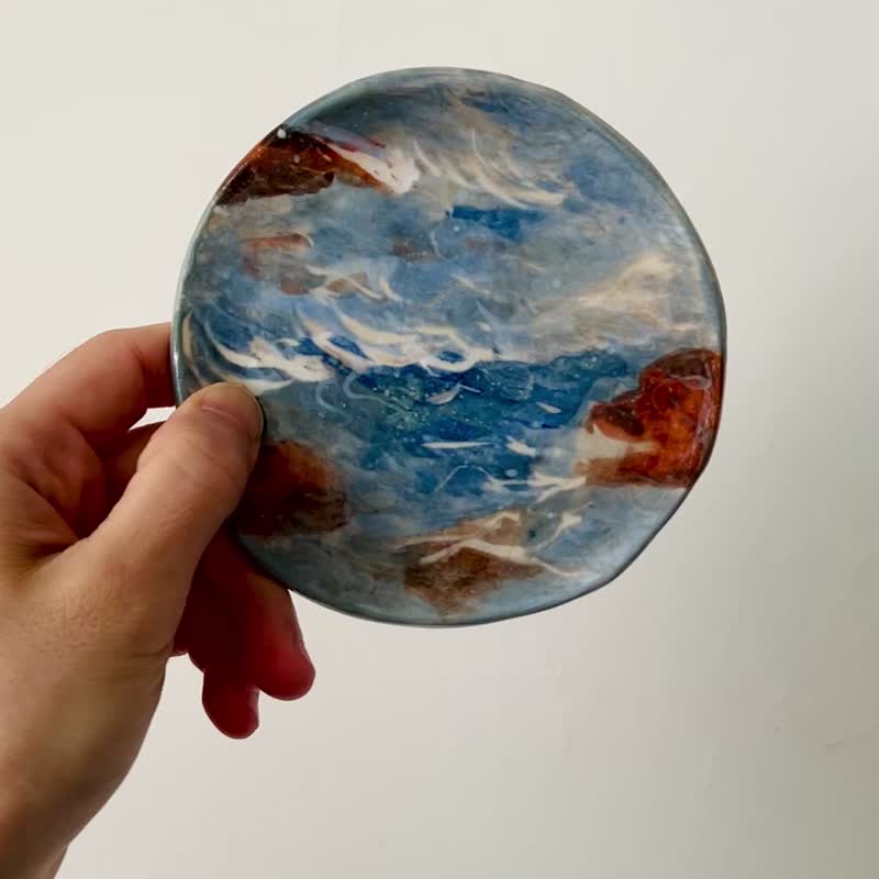 岩石海浪 手绘陶 10.5 x 10.2 x 1.6 cm - 摆饰 - 陶 