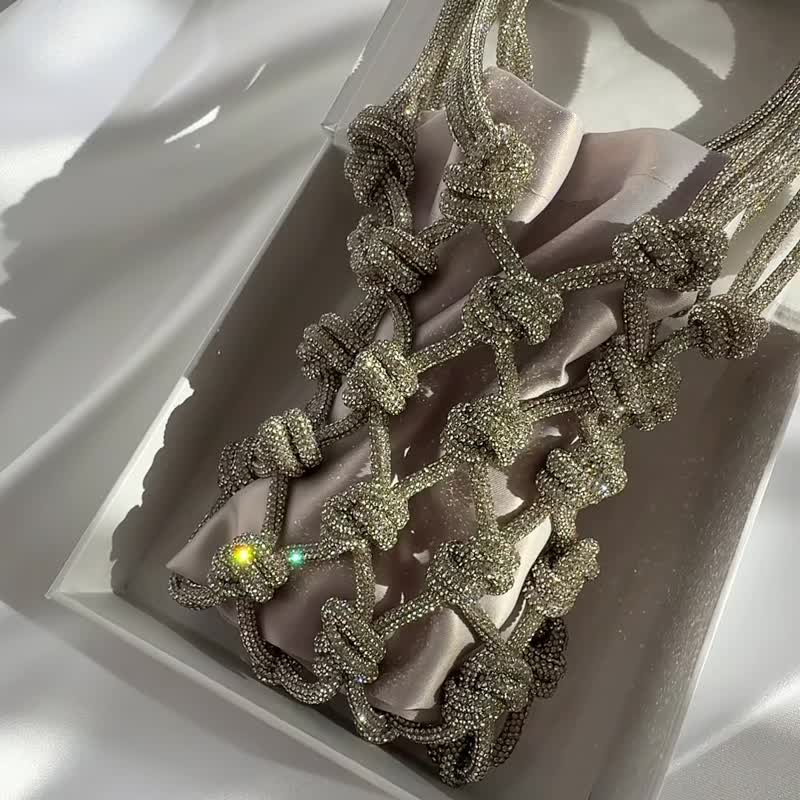 暮光闪闪 –银| 迷你 Macramé 手袋配缎面小袋 - 手拿包 - 聚酯纤维 银色