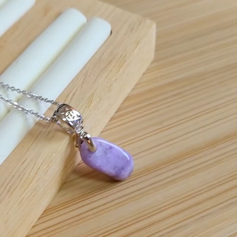 亲翠 天然翡翠 冰紫妖孽手磨椭圆原石纯银锁骨链 - 项链 - 玉石 紫色