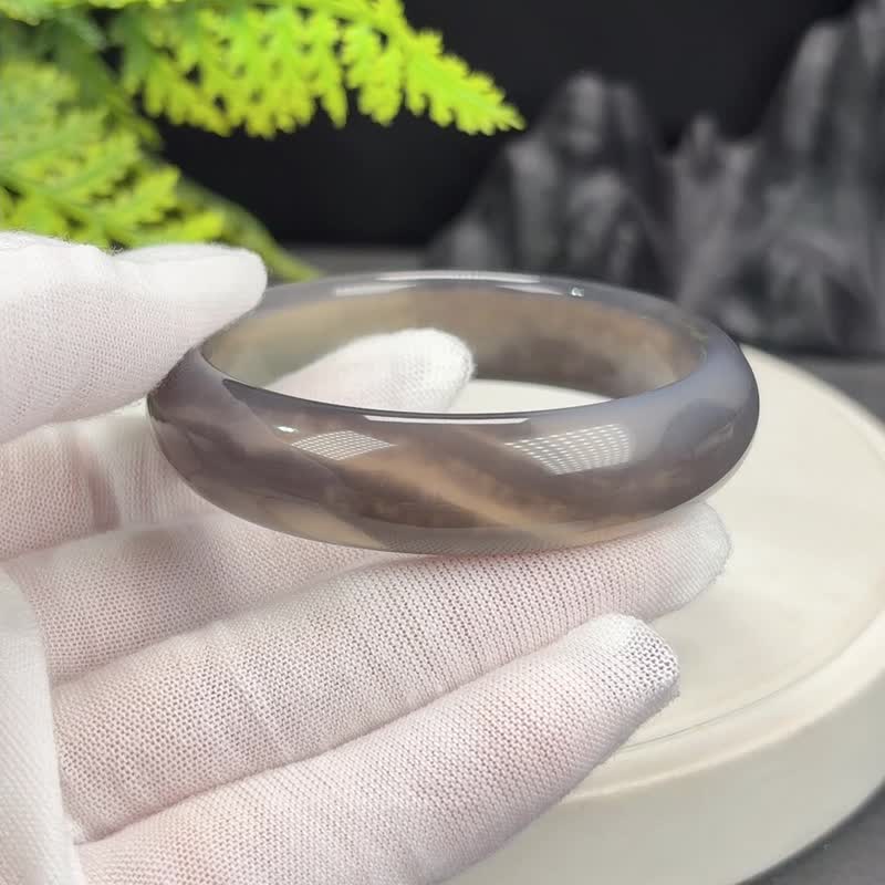 黑灰色 风景玛瑙手镯 52MM 冰润起光飘雪花点 玉髓手环 沉稳内敛 - 手链/手环 - 半宝石 