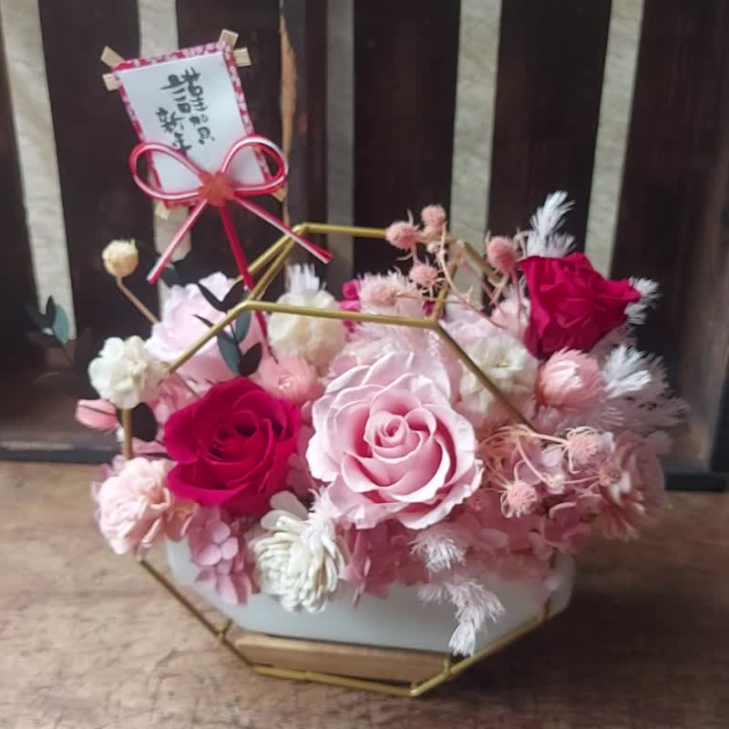 新年盆花 开幕志庆 干燥花盆 花礼 开幕庆贺 盆花 水泥盆 新年花 - 干燥花/捧花 - 植物．花 多色