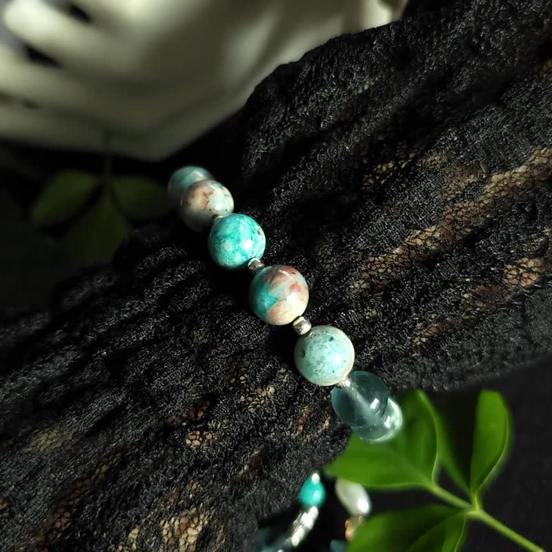 蓝色宝石 925 手链 萤石 斜方砷铁矿 天河石 - 手链/手环 - 纯银 蓝色