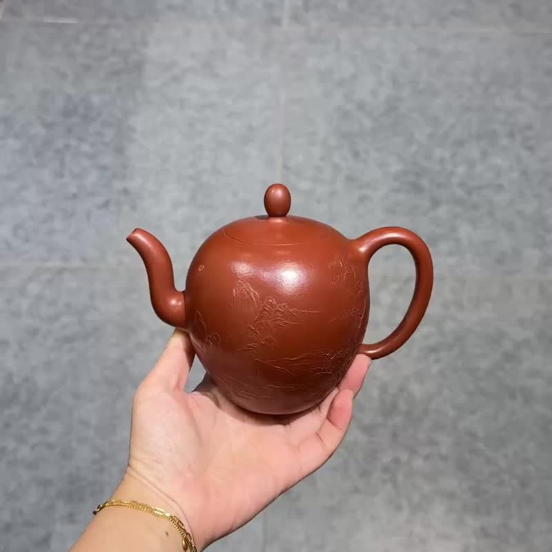 美人肩 全手工 本色泥绘容量410cc朱泥北方有佳人绝世而独立 - 茶具/茶杯 - 陶 