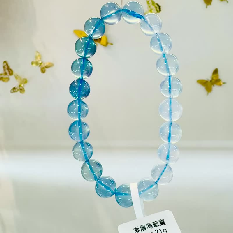 小精品星耀银河闪亮渐层海洋星光海蓝宝9mm21g释放压力舒缓情绪 - 手链/手环 - 水晶 蓝色