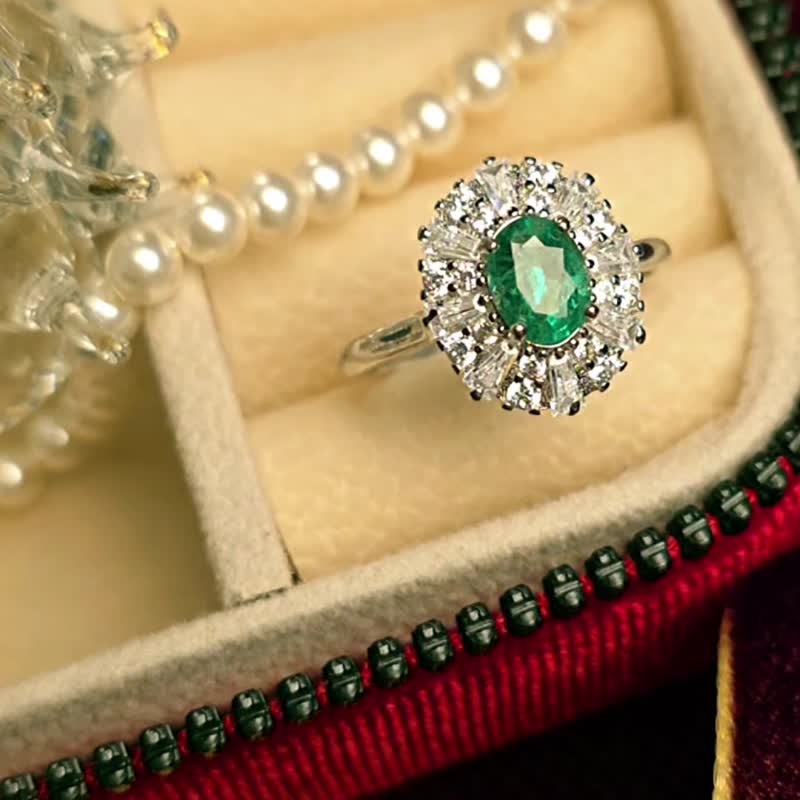 财富•智慧•爱情•疗伤|闪耀祖母绿0.7ct|s925纯银豪镶款戒指 - 戒指 - 玉石 