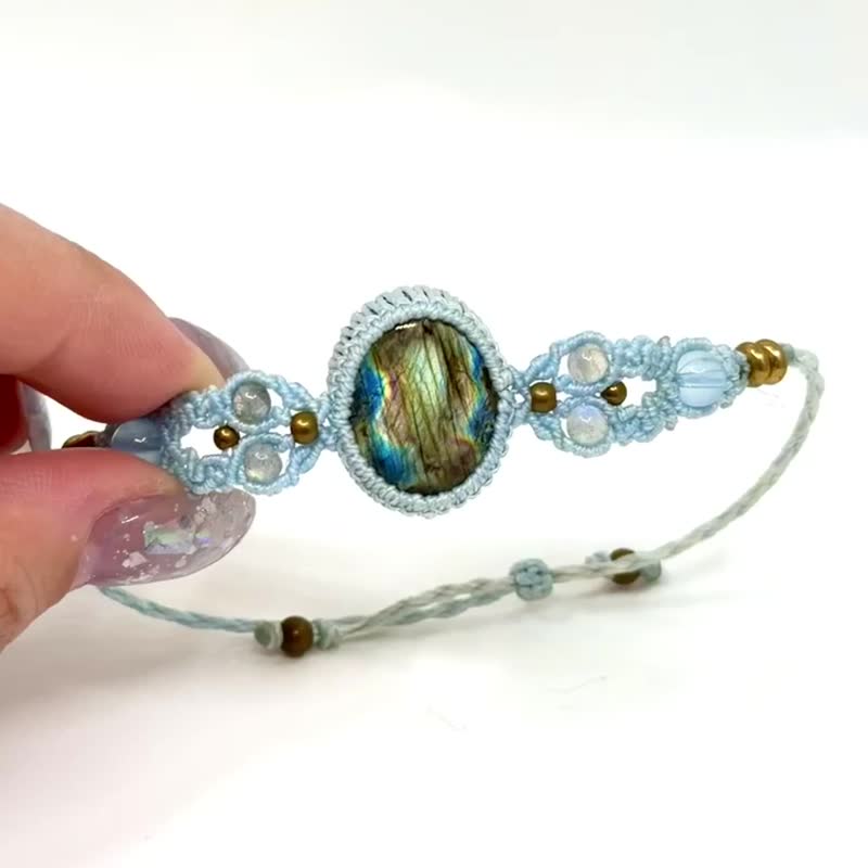 Crystoria Stone | Macrame | 南美蜡线 | 手链 | 蓝光拉长石 - 手链/手环 - 宝石 蓝色