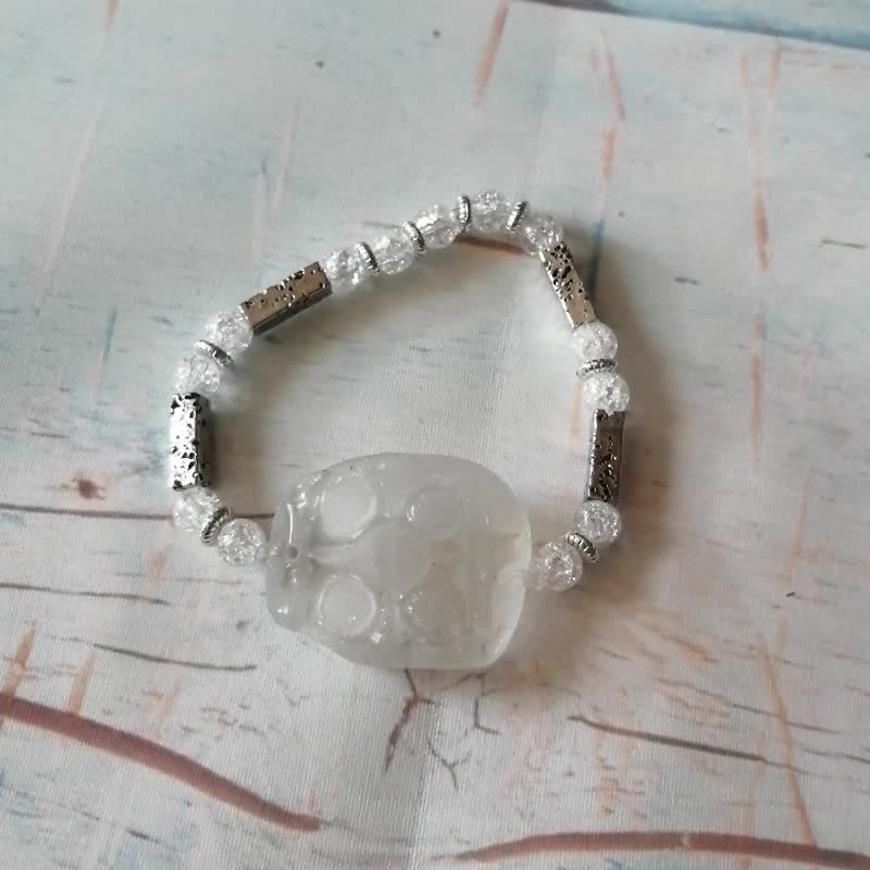 Patterned Sea Glass bracelet 幸運手環 Vintage Sea Glass Stretch Bracelet 衝浪手環 女朋友禮物 - 手链/手环 - 玻璃 白色