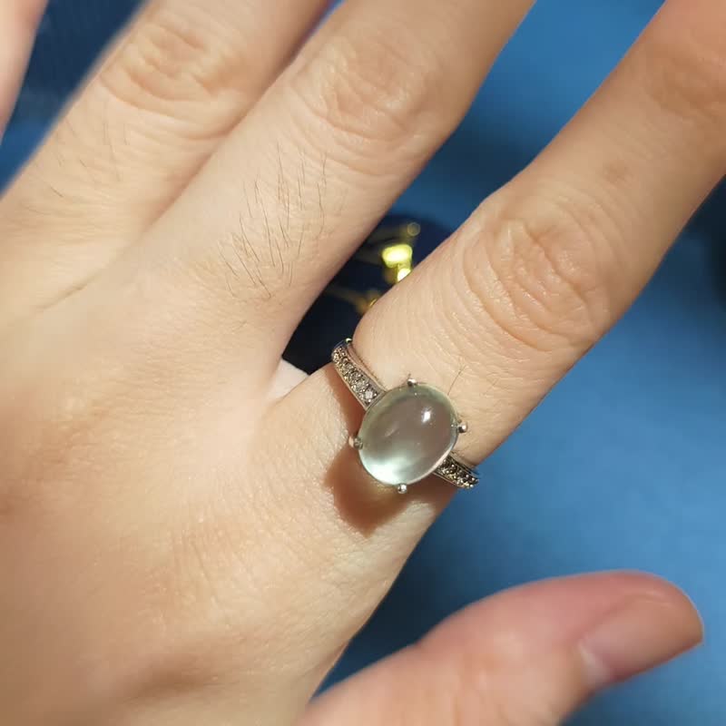 天然葡萄石  葡萄石戒指 纯银戒指 蛋面宝石温润质地 圣诞节礼物 - 戒指 - 纯银 