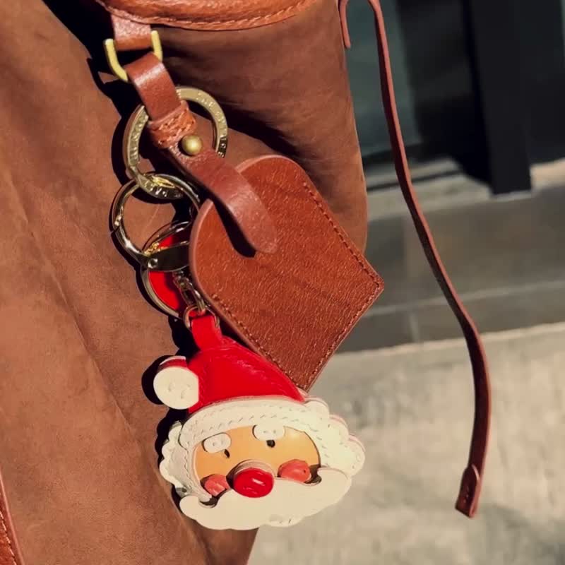 圣诞老人挂件 #MBOX皮革制 - 钥匙链/钥匙包 - 真皮 红色