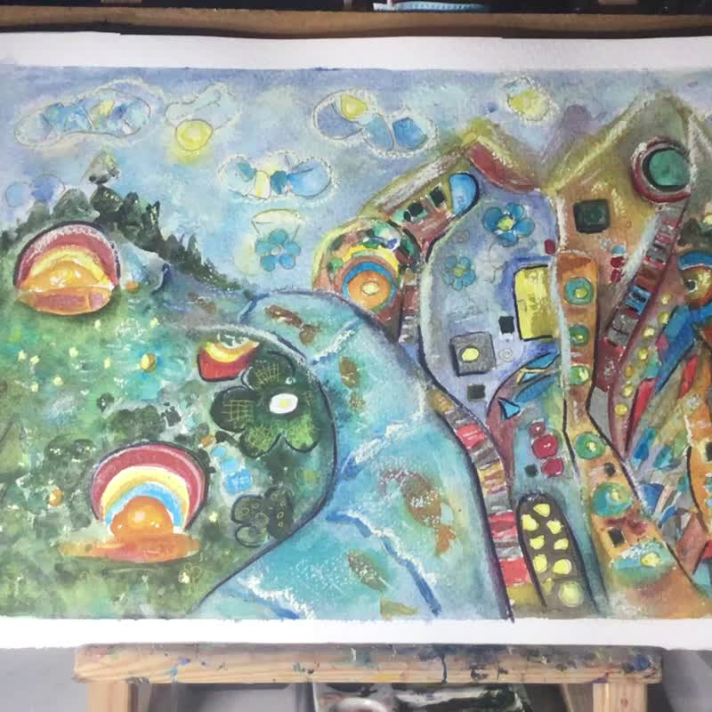 彩虹之门 – 奇幻水彩画 - 墙贴/壁贴 - 纸 多色